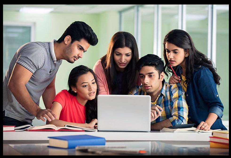 Students collaborating in modern classroom